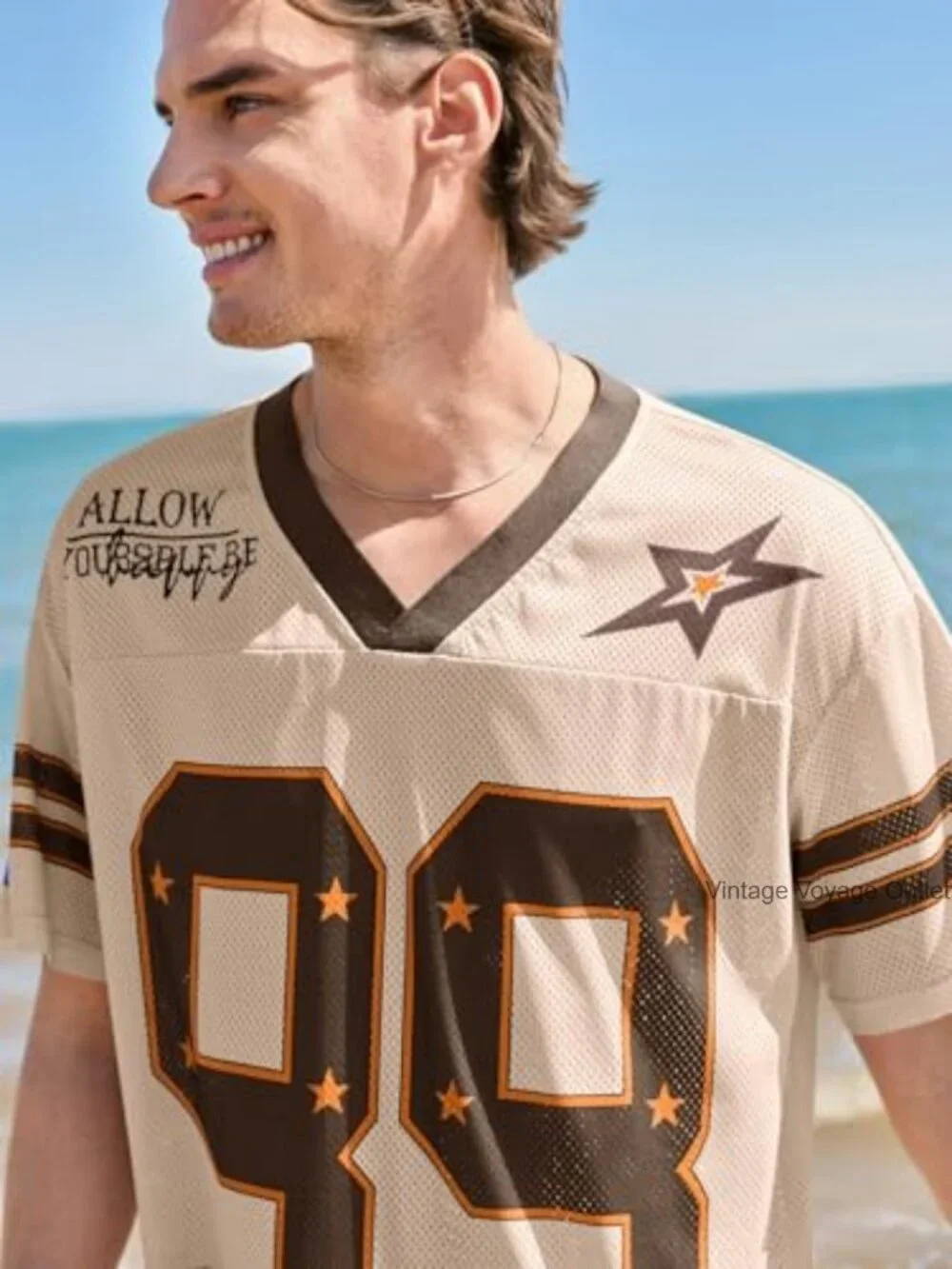 Men's Oversized Y2K Graphic Number Tee V-Neck Baggy Streetwear Short Sleeve